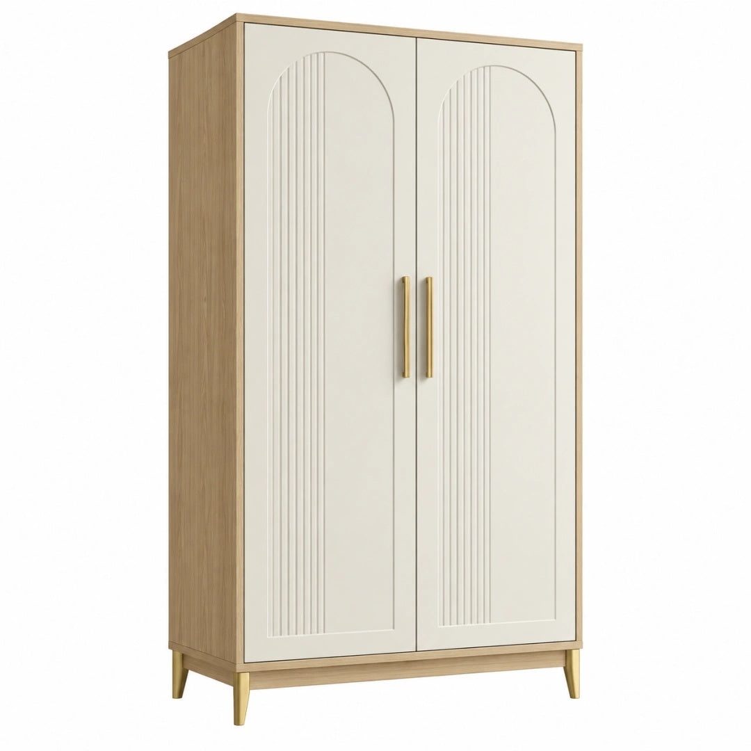 Kleiderschrank 90 x 55 x 180 cm Holzwerkstoff Beige Eiche mit 2 Türen geriffeltem Design