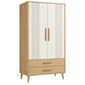 Kleiderschrank 90 x 50 x 190 cm Holzwerkstoff Beige/Naturholz mit 2 Türen 2 Schubladen geriffeltes Design