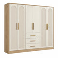 Kleiderschrank 240 cm Holzwerkstoff Beige Naturholz geriffeltes Frontdesign mit 6 Türen und 3 Schubladen