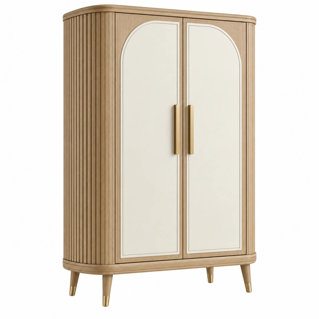 Kleiderschrank 100 x 50 x 180 cm Holzwerkstoff Natur/Creme mit 2 Türen im Retro-Stil
