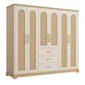 Kleiderschrank 240 x 60 x 220 cm Creme Natur Holzwerkstoff mit Geflechteinsätzen Landhausstil
