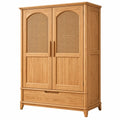 Kleiderschrank 100 x 55 x 180 cm Holz Rattangeflecht Natur - zweitürig im Landhausstil