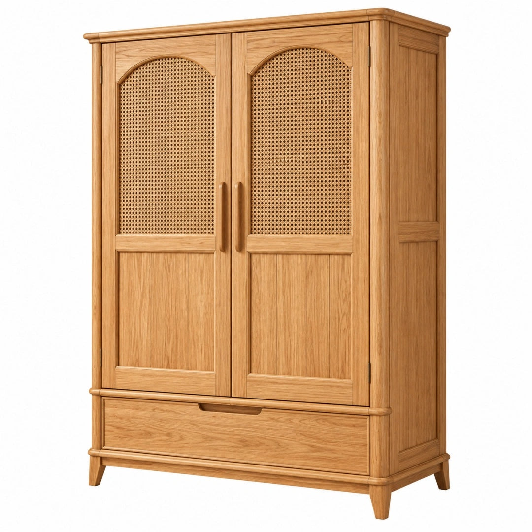 Kleiderschrank 100 x 55 x 180 cm Holz Rattangeflecht Natur - zweitürig im Landhausstil