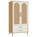 Kleiderschrank 90 x 50 x 180 cm Holzwerkstoff Natur/Cremeweiß mit 2 Türen 2 Schubladen Lamellenfront