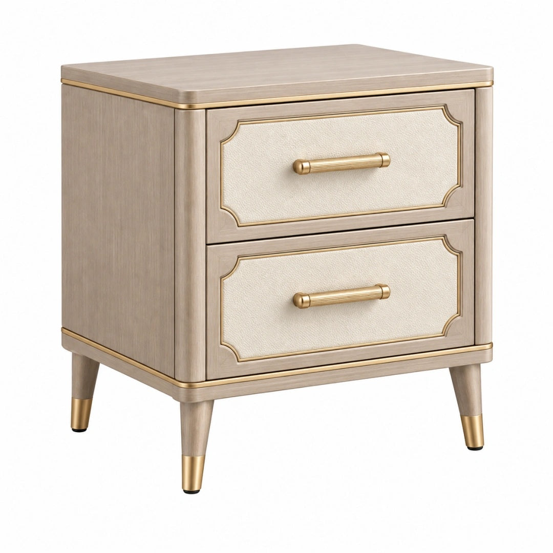 Nachttisch 50 x 40 x 60 cm Holzwerkstoff Beige Gold mit 2 Schubladen klassisch