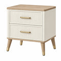 Nachtkommode 50 x 40 x 55 cm Holzwerkstoff Weiß Naturholz - 2 Schubladen im Retro-Stil