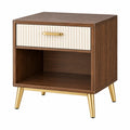 Nachttisch 50 x 40 x 60 cm Holzwerkstoff Braun Creme mit Schublade und offenem Fach