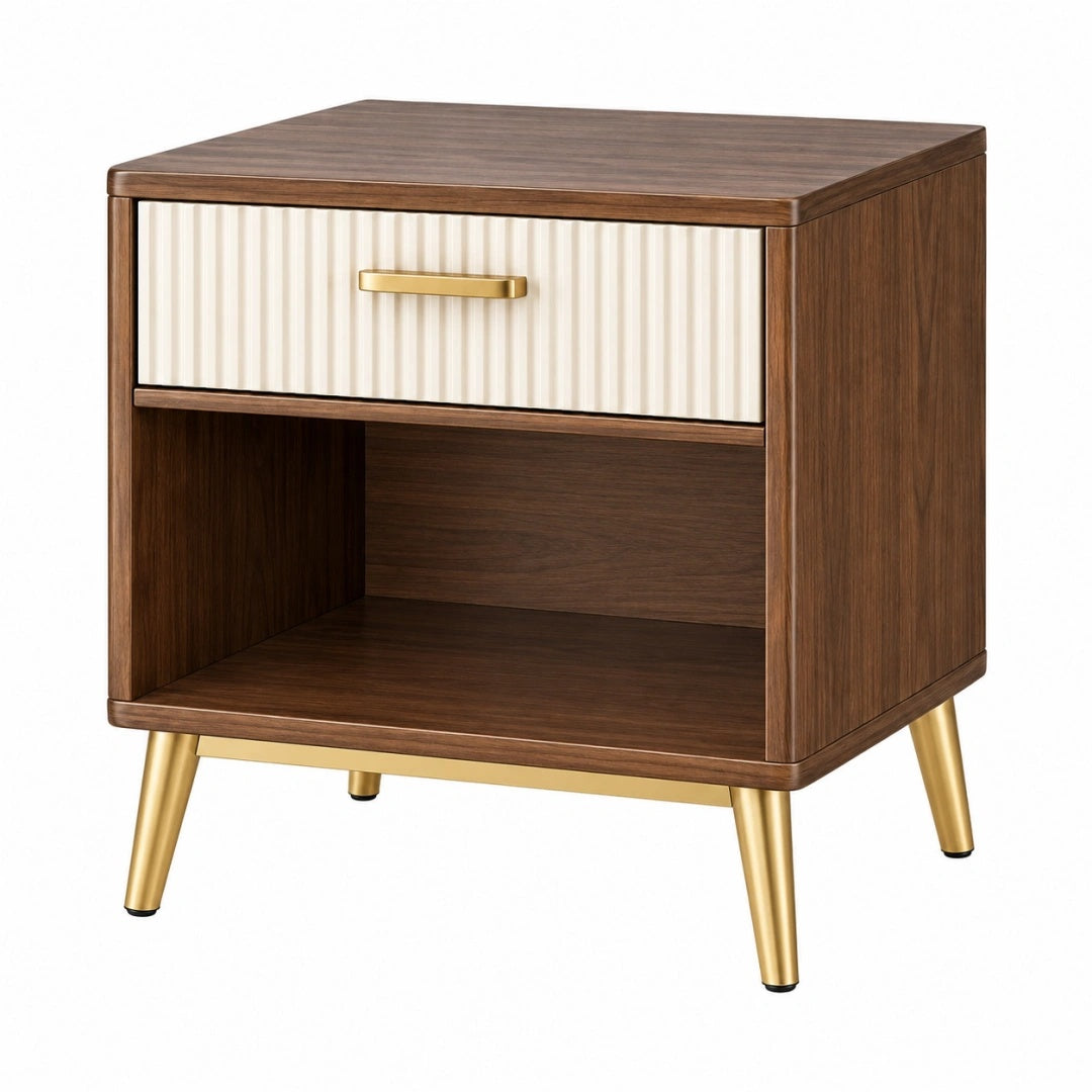 Nachttisch 50 x 40 x 60 cm Holzwerkstoff Braun Creme mit Schublade und offenem Fach