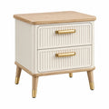 Nachttisch 45 x 40 x 55 cm aus Holzwerkstoff in Creme Naturholz und Gold mit 2 Schubladen