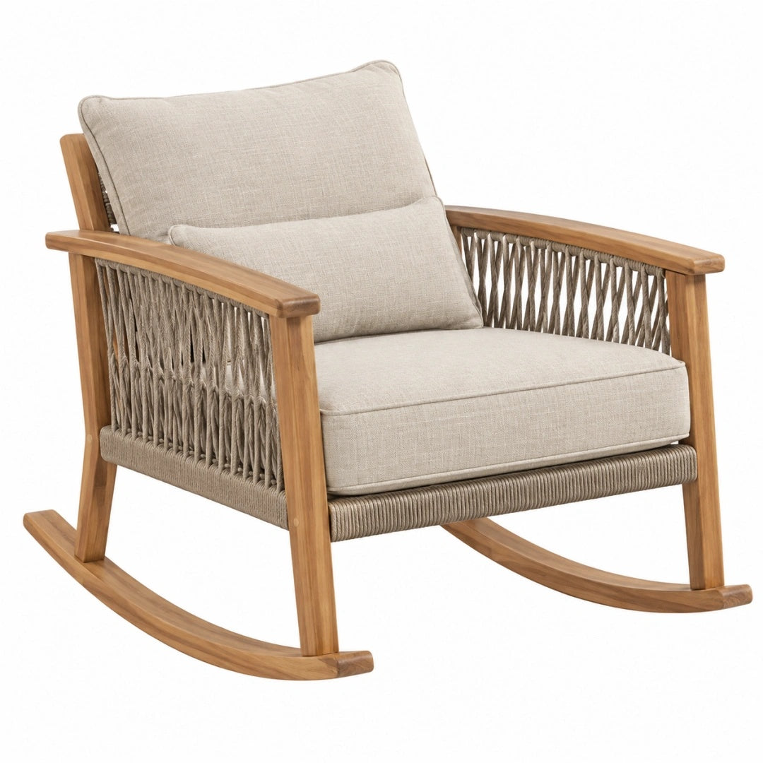 Schaukelstuhl 82 x 75 x 92 cm aus Holz in Beige mit Kordelbespannung skandinavischer Stil