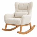 Schaukelstuhl 75 x 95 x 105 cm Bouclé Stoff Creme Holzgestell mit hoher Rückenlehne