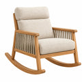 Schaukelstuhl 98 cm Holz Beige mit Textilpolsterung und Seilbespannung