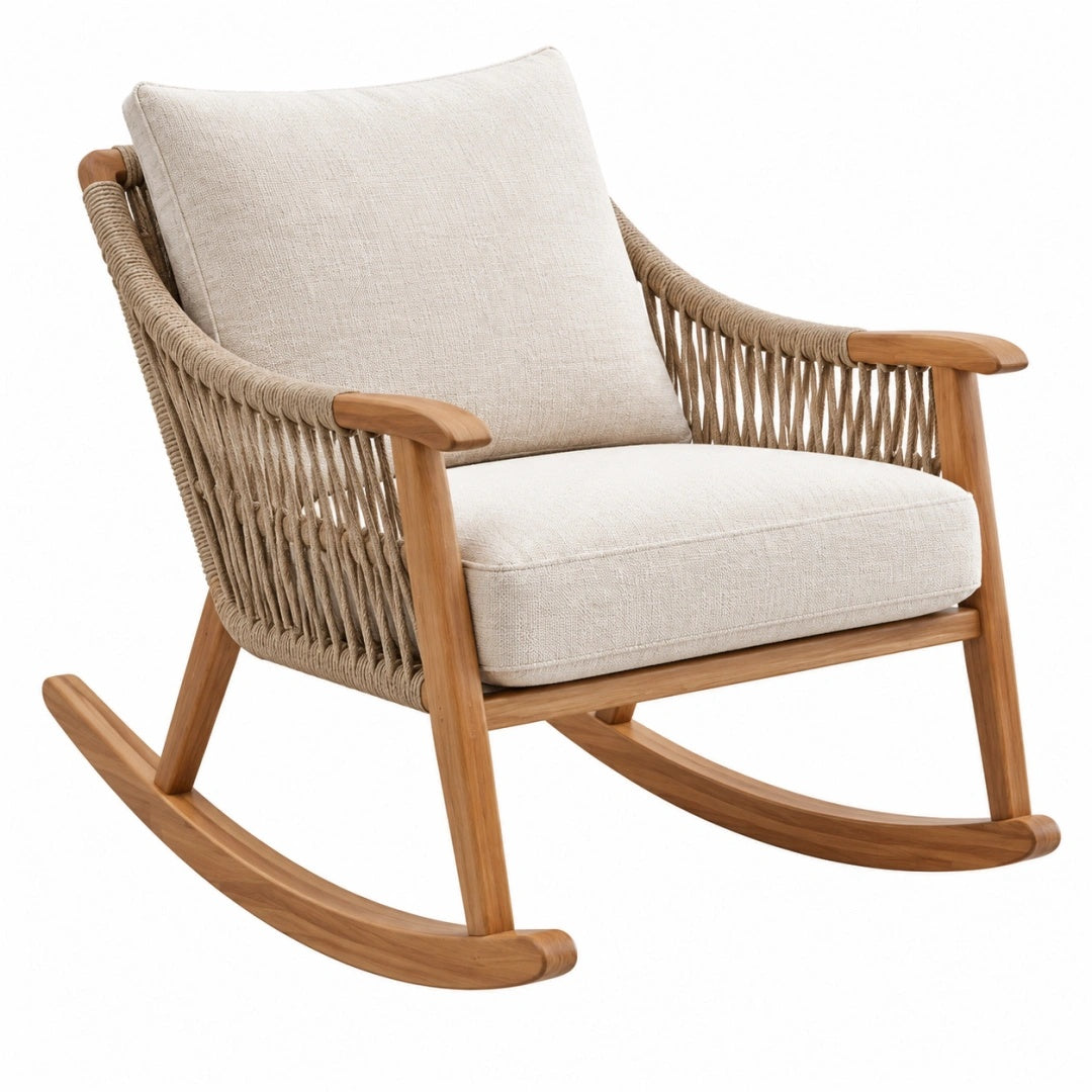 Schaukelstuhl 70 x 95 x 100 cm aus Holz und Kordel Beige für Wohnräume