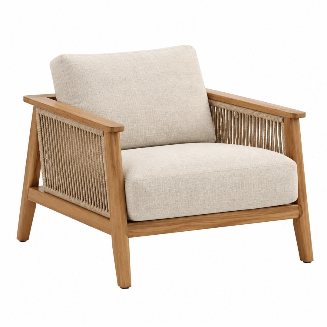 Sessel 78 x 80 x 82 cm Holz Beige mit Kordelbespannung - Lounge-Stil
