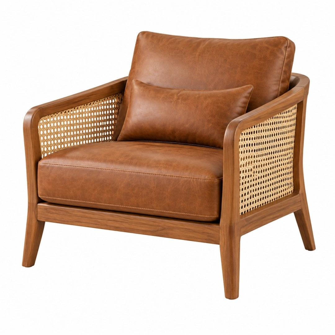 Sessel 80 x 76 x 85 cm Kunstleder Braun Holz Rattan Lounge-Stil