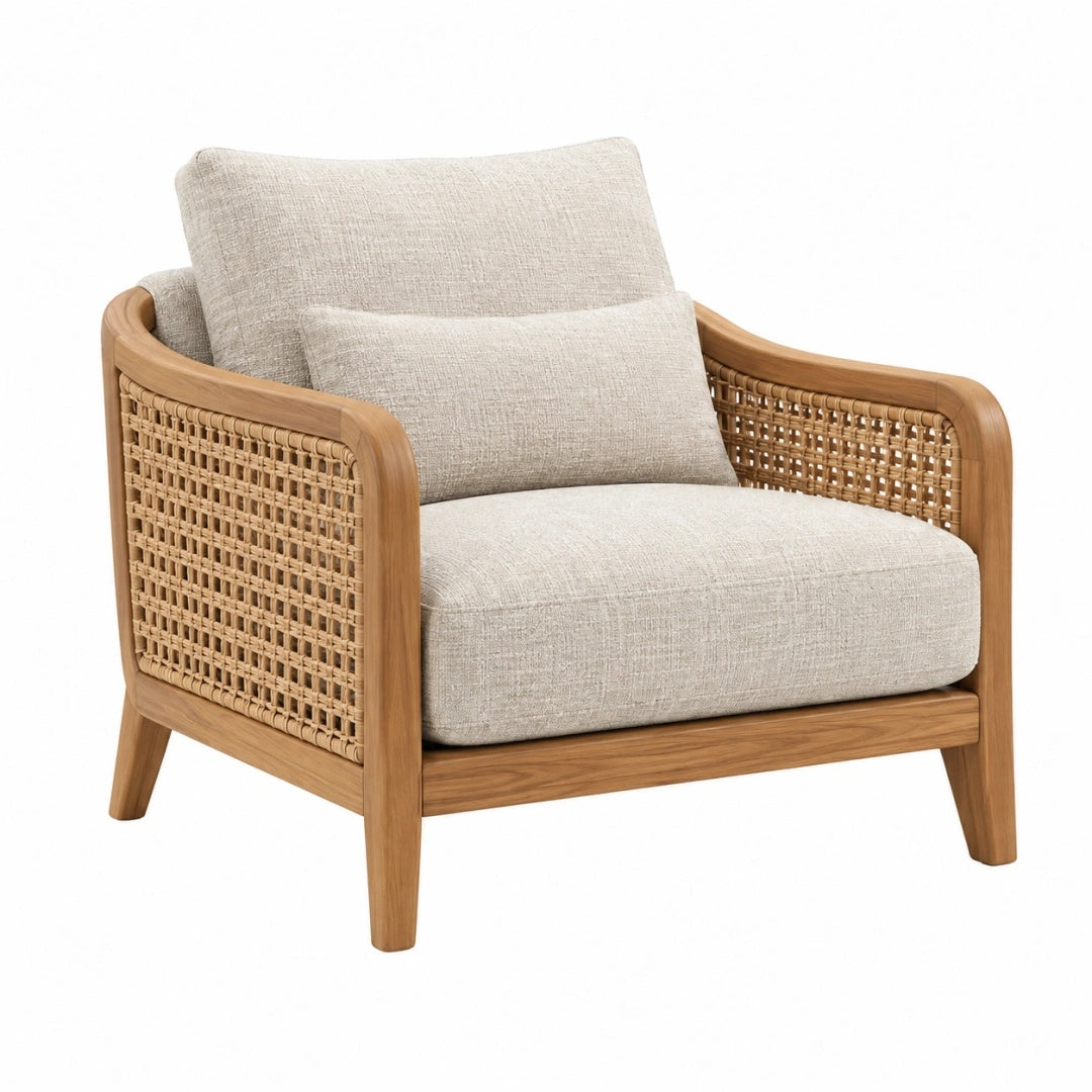 Sessel 82 x 85 x 84 cm aus Holz und Rattan in Beige Natur - Loungestil