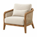 Sessel 80 cm Holz Textil Beige für Wohnbereich mit Seilgeflecht