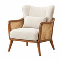 Sessel 85 x 80 x 102 cm aus Holz Rattan und Strukturstoff in Beige Braun im Retro Stil