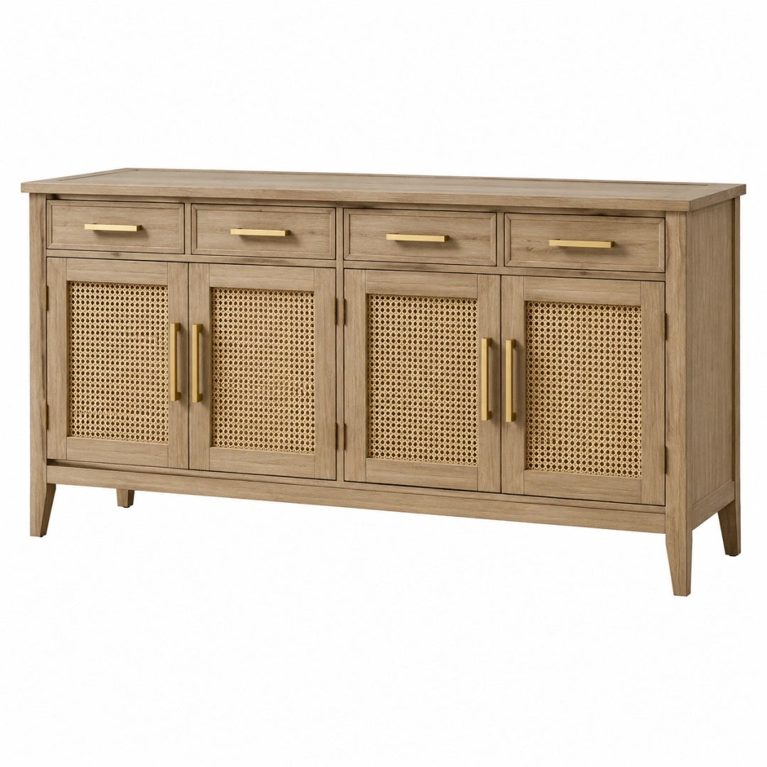 Sideboard 180 x 45 x 90 cm Holz Natur Rattan Geflecht Stauraum