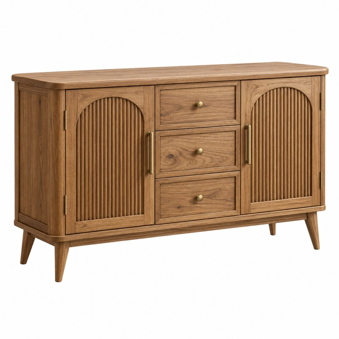 Sideboard 140 x 45 x 85 cm Holz Braun mit 2 Türen und 3 Schubladen im Retro-Stil