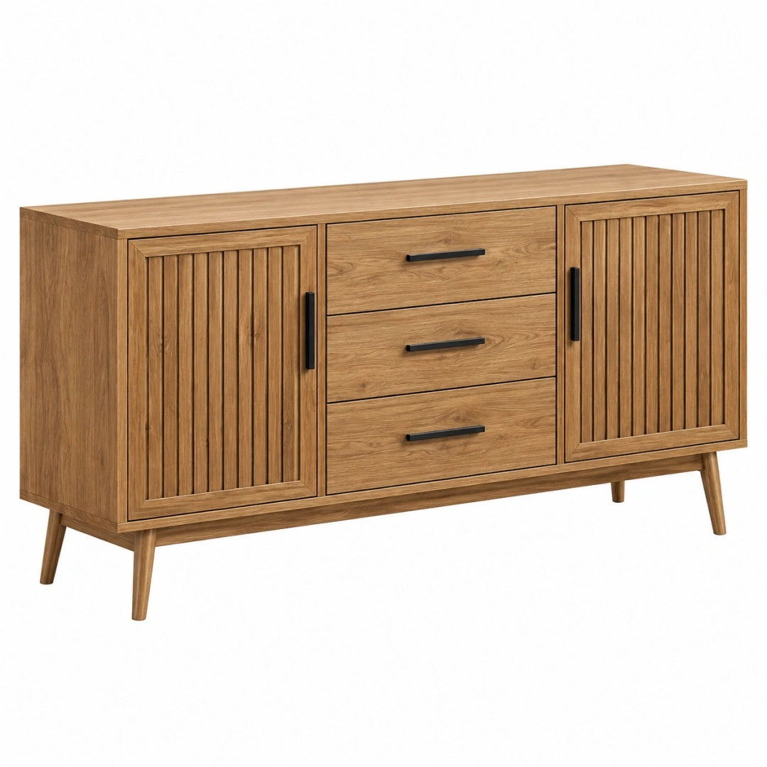 Sideboard 160 x 40 x 80 cm Holzoptik Braun mit 3 Schubladen und 2 Türen im Retro-Stil